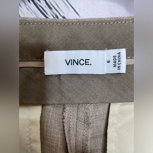 Vince. Wool Blend Trousers Tan Flat Front 6 - Picture 3 of 8